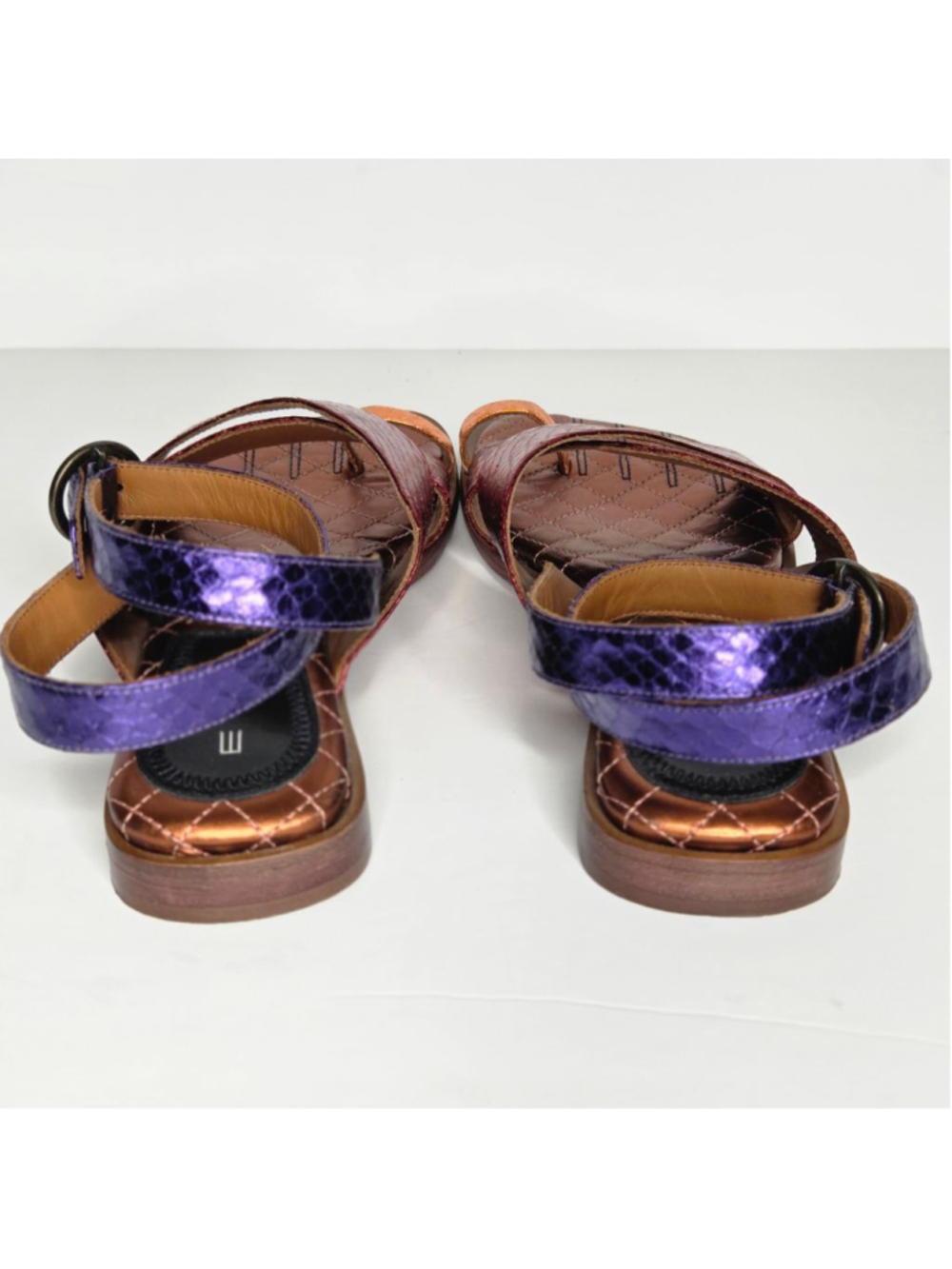 Etro Ayers Metallic Snake Sandals Size 38 US 8 Toe Cross Over Strap Ankle Wrap - Picture 6 of 14